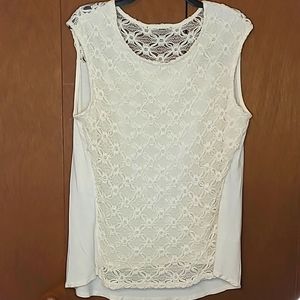 Self ivory lace front sleeveless blouse L